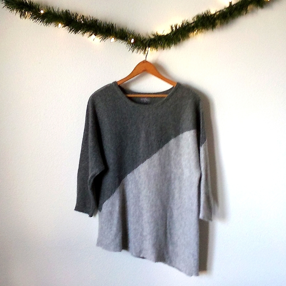 Charcoal And Grey Asymmetrical Color Block Sweater - image 1